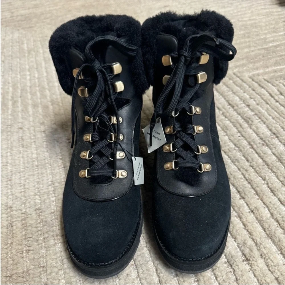 Cole Haan ZEROGRAND Explore Upstate Waterproof Shearling Hiking Boots Black 9